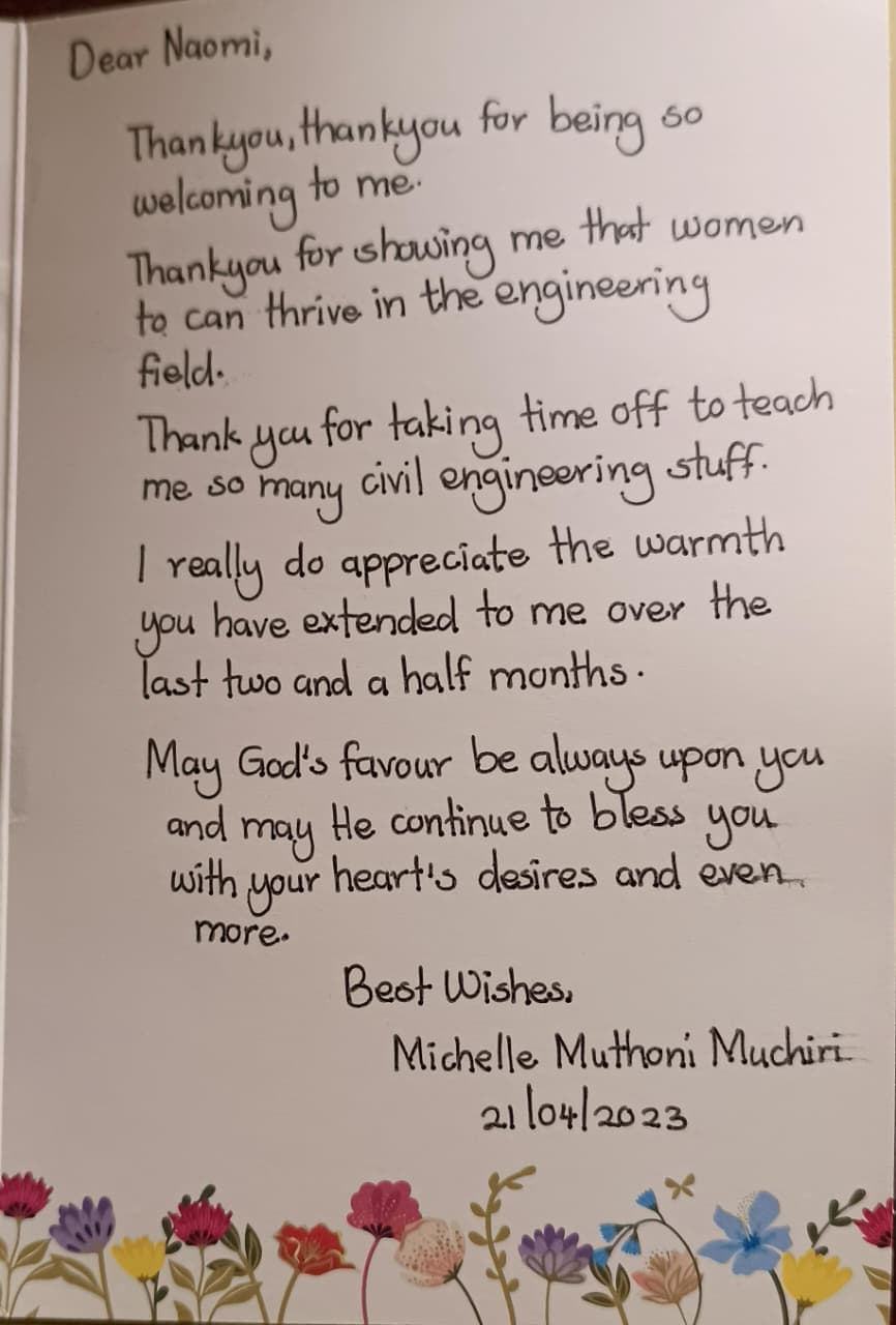 Handwritten thank you note from a mentee